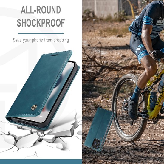 Bookcase de Luxe en cuir PU pour Apple iPhone 13 Pro | Étui en cuir de haute qualité | Étui portefeuille en cuir | Titulaire de la carte | Porte-monnaie | Bleu