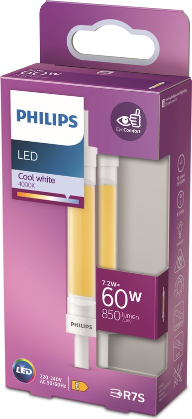 Philips R7S Staaflamp 7,2W Koel Wit 118 mm