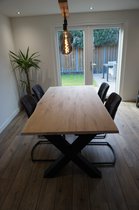 Eikenhouten eettafel | 100x220cm | X-poot Industrieel | boomstam rand