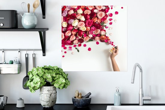 Poster 50x50 cm - Rozen - Parfum - Bloemen - Posters - Kamer decoratie - Wanddecoratie woonkamer - Muurdecoratie slaapkamer
