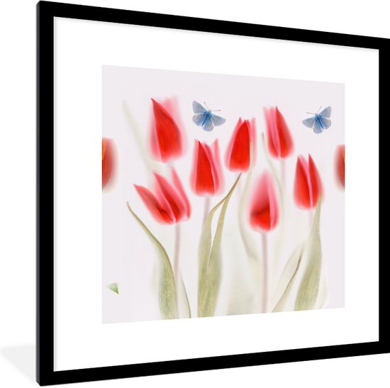 Fotolijst incl. Poster - Afbeelding van rode tulpen - 40x40 cm - Posterlijst