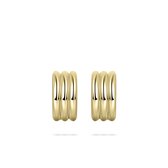 GISSER Oorbellen E1063Y - Oorstekers 925 Zilver Geelgoud Verguld - Drie banen - 15mm- 7.5 MM Breed