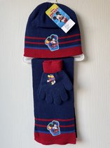 Mickey Mouse 3-delig Winterset Jongen Handschoenen-Muts-Sjaal Donkerblauw-Rood 3 tot 6 Jaar