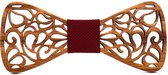 DWIH - houten Vlinderdas - Vlinderstrik van hout - Flower serie - Hewitt - Rode stof