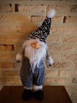 Kerstkabouter knuffel fabric gnome black/silver standing 55 cm hoog - kledingstof - knuffel - kerststukje - decoratiefiguur - interieur - geschikt voor binnen - cadeau - geschenk -