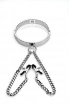 Slave Collar with Nipple Clamps - Silver - Clamps