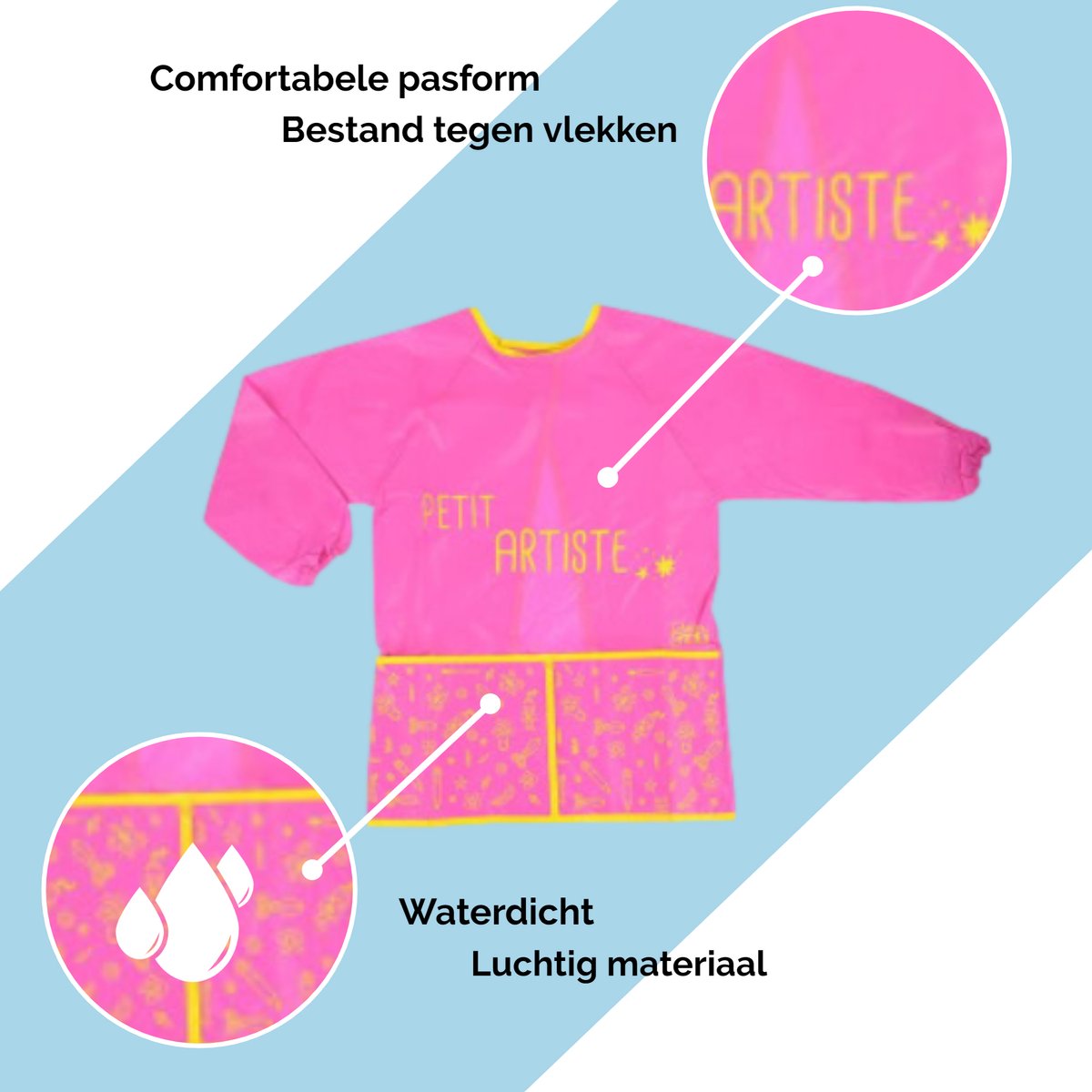 Kunstjas voor kinderen, schilderschort met lange mouwen