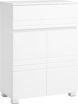FURNIBELLA - badkamermeubel, dressoir met lade, badkamermeubel met dubbele deur, verstelbare plank, met poten, voor badkamer, hal, entree, 60 x 30 x 80 cm, wit BBK140W01