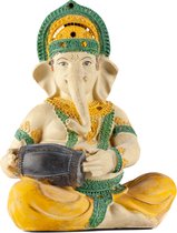 Ganesha beeld met drum - Geluksbrenger - Hindoeïsme - Hindoe God Ganesh - 29 cm - Polystone