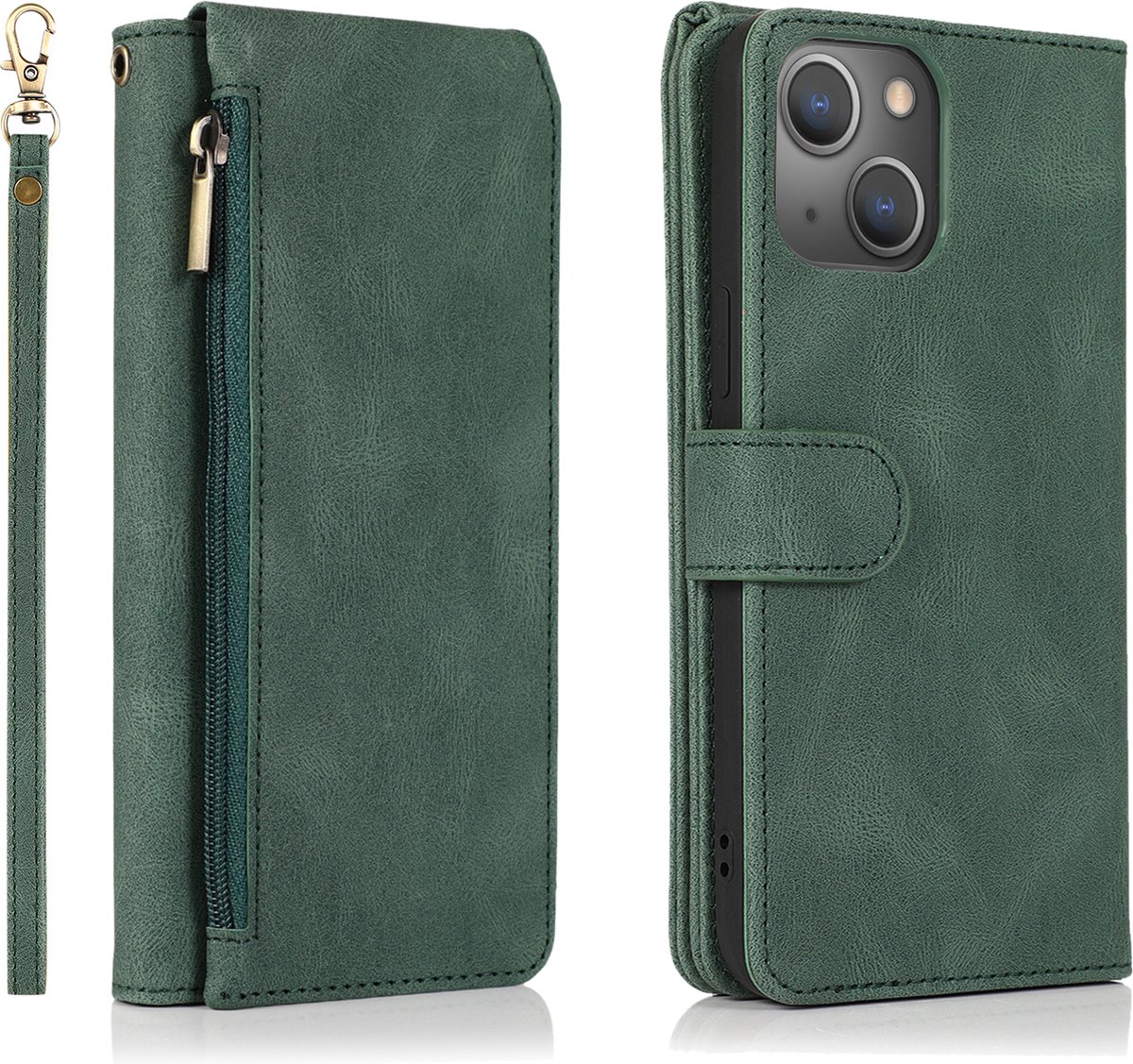 Book Case Apple iPhone 13 | Hoogwaardig PU Leren Telefoonhoesje | Pasjeshouder | Groen