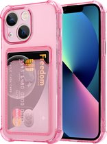 ShieldCase geschikt voor Apple iPhone 13 TPU hoesje met pasjeshouder - transparant roze - Siliconen hoesje - Shockproof case hoesje pashouder - Backcover case pasjeshouder - Transparant