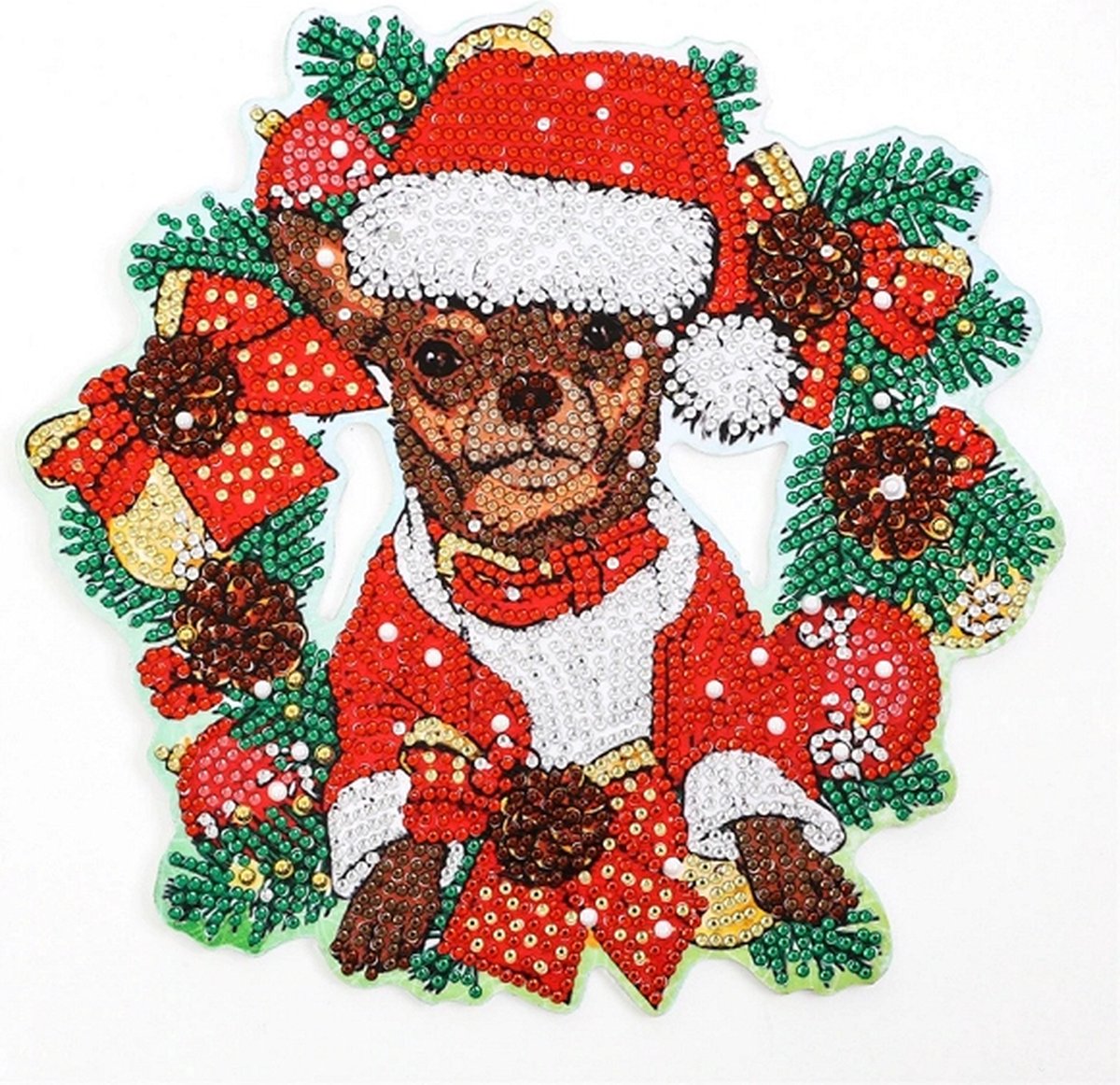 Diamond Painting "JobaStores®" Kerst Krans Hondje (23cm)