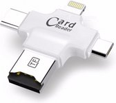 Cross Shape 4-in-1 USB Micro USB 8pin Lightning Type-C OTG-kaartlezer Multifunctionele Micro SD / TF-kaartlezer Wit