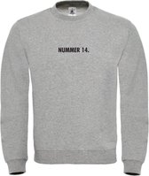 Sweater Grijs M - nummer 14 - zwart - soBAD. | Sweater unisex | Sweater man | Sweater dames | Voetbalheld | Voetbal | Legende
