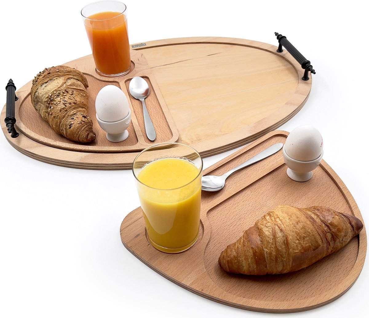 Industrial Living Dienblad Voor Ontbijt - Ovaal Met Metalen Handgreep – Hout – Driedelig
