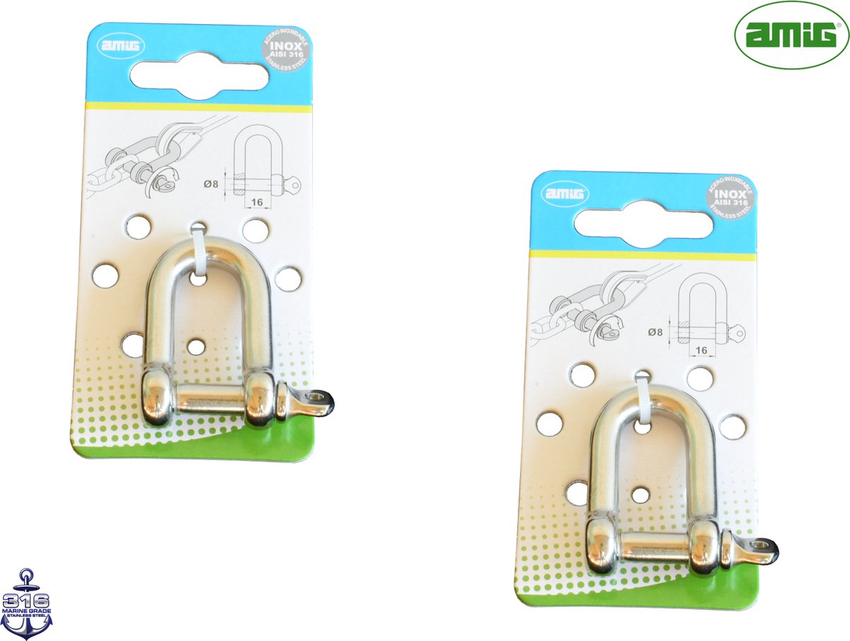 AMIG – D Sluiting 8mm M8 – 2 stuks – RVS 316 – Zeewater en Zuur Bestendig - Harpsluiting