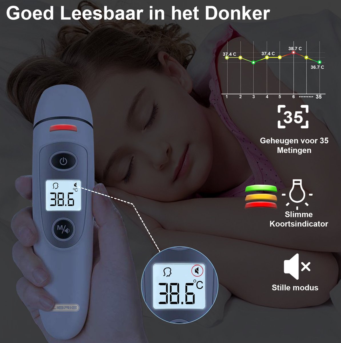 Librie Voorhoofd- & Oorthermometer – Digitale Koortsthermometer, voor Baby, Kind & Volwassene, Nauwkeurig, Hygiënisch & Contactloos — cadeau in Cadeau-ideeën - foto 6