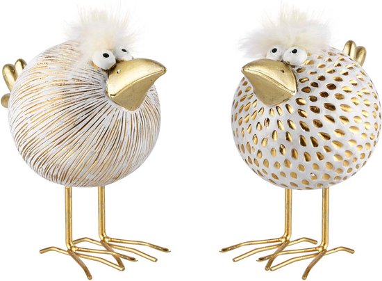 Set van 2 vogeltjes "Angry Birds" - Wit / goud - 14 x 9 x 13 cm hoog