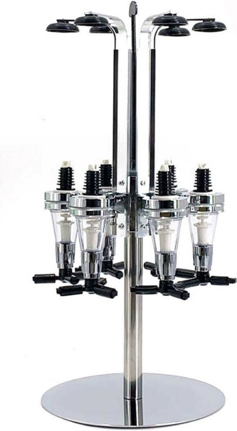 Relaxdays bar butler wall, beverage dispenser for 6 bottles, professional, 3 cl, bar accessory, HBD: 53x36x11cm, silver