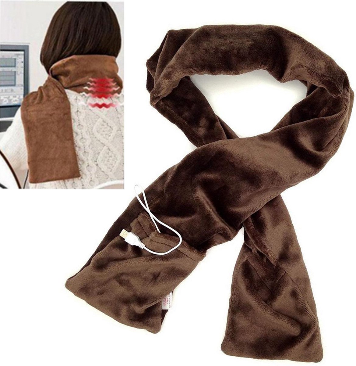 Verwarmde Sjaal - Oplaadbaar - Inclusief Power bank - Elektrische Sjaal - Portable oplader - USB Aansluiting - Unisex - Bloedsomloop Verbeteren - Wintersport - Skiën - Wandelen - Winter - Motorrijden - Thermisch - Fleece - Bruin – foto 2