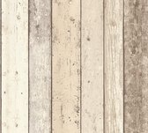 Hout behang Profhome 895110-GU vliesbehang glad met vogel patroon mat beige bruin wit 5,33 m2