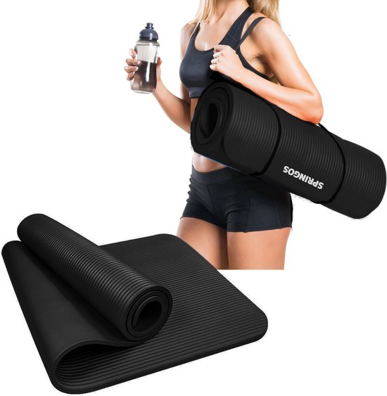 Springos Yoga Mat | Fitnessmat | Premium Kwaliteit | Anti Slip | 61 x 183 x 1 cm | Zwart