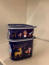 Tupperware set van 2 Blokbussen koekjesdoos in kerst winter thema