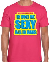 Foute party Ik voel me sexy als ik dans verkleed/ carnaval t-shirt roze heren - Foute hits - Foute party outfit/ kleding L