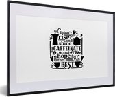 Citation je caféine et espère le meilleur sur un fond blanc 60x40 cm