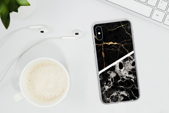 Coque iPhone Xs - Marbre - Or - Luxe - Siliconen