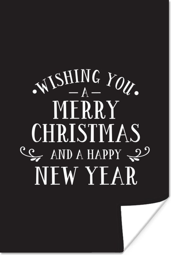 Poster Kerst quote "Wishing you a merry Christmas" tegen een zwarte achtergrond - 20x30 cm - Kerstmis Decoratie - Kerstversiering - Kerstdecoratie Woonkamer - Kerstversiering - Kerstdecoratie voor binnen - Kerstmis