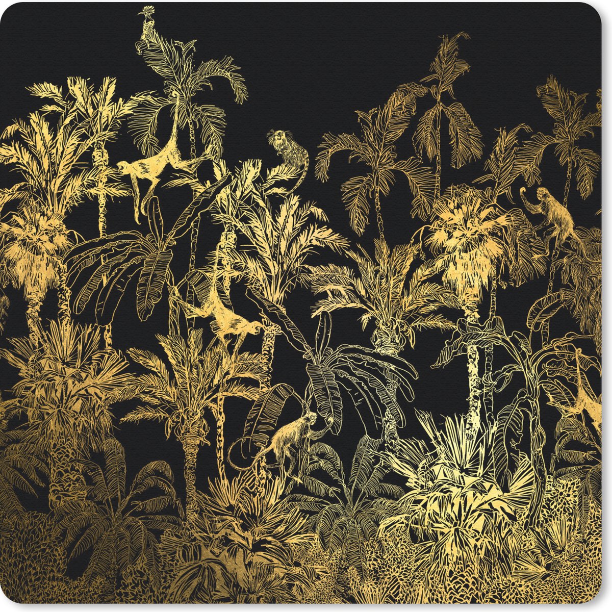 Muismat 30x30 cm - Mousepad Jungle - Goud - Zwart - Muismatten