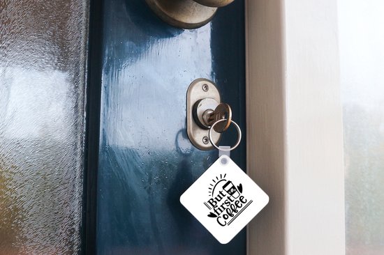 Keychain Café Quotes - Citation Mais premier café sur fond blanc Porte-clés en plastique - Porte-clés carré avec photo