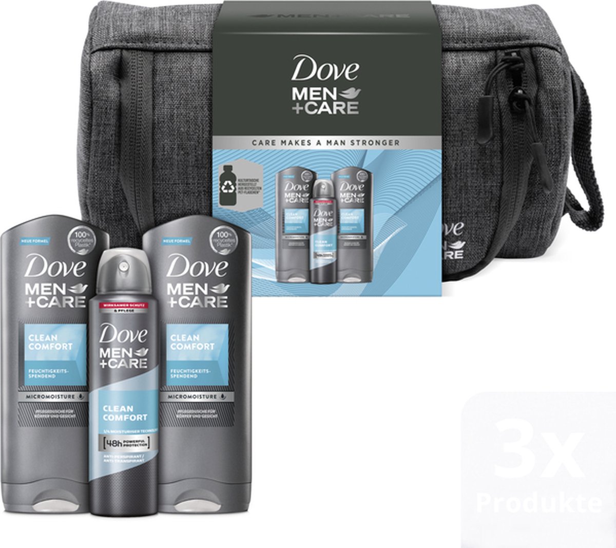 Dove Men+Care Clean Comfort - Geschenkset - Deospray 150Ml - 2 X Douchegel 250Ml - Inclusief Luxe Toilettas