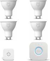 Philips Hue Starterspakket White GU10 - 4 Hue LED lampen en Bridge - Bewegingssensor binnen - Eenvoudige Installatie - Werkt met Alexa en Google Home