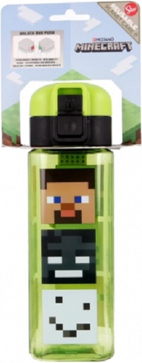 Minecraft Characters - Vierkante Drinkfles / Drinkbeker met Safety Lock en Draagring- 550 ml - BPA-vrij van Minecraft — afbeelding 4