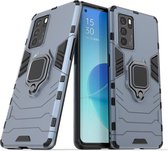 Oppo Reno6 Pro hoesje - MobyDefend Dubbelgelaagde Pantsercase Met Standaard - Navy Blauw - GSM Hoesje - Telefoonhoesje Geschikt Voor: Oppo Reno6 Pro