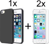 iParadise iPhone 5 hoesje zwart en iPhone SE 2016 hoesje en iPhone 5S hoesje zwart siliconen case hoes cover - 2x iPhone 5/se 2016/5s Screenprotector