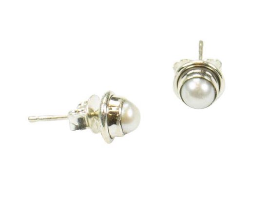 Zilveren knop oorbellen Parel 925 zilver