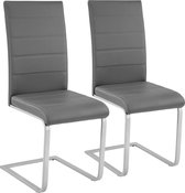 tectake® - Eetkamerstoel set van 2 - Kunstleren stoel met ergonomische rugleuning - Buisframe sledestoel - grijs