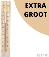 ESTARK® Buitenthermometer EXTRA GROOT - 40 x 7 CM - Binnenthermometer - Metalen Binnen Buiten Thermometer - Thermometer voor aan Muur Gevel - Kwik - Draadloos - Min/Max - Muurtherm