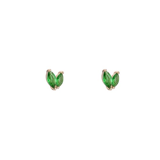 Gouden Oorbellen - Groene Diamanten - Dottilove - 14K Goud Verguld - Oorknoppen - Minimalistisch