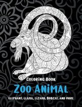 Zoo Animal - Coloring Book - Elephant, Llama, Lizard, Bobcat, and more