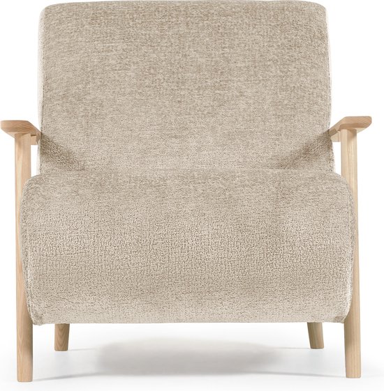 Kave Home - Meghan fauteuil in beige chenille en hout met natuurlijke afwerking - Afbeelding 6