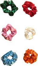 Satijnen scrunchies |Zijde zacht | Haarwokkel | 6 pack effen scrunchies |blauw rood roze wit oranje groen