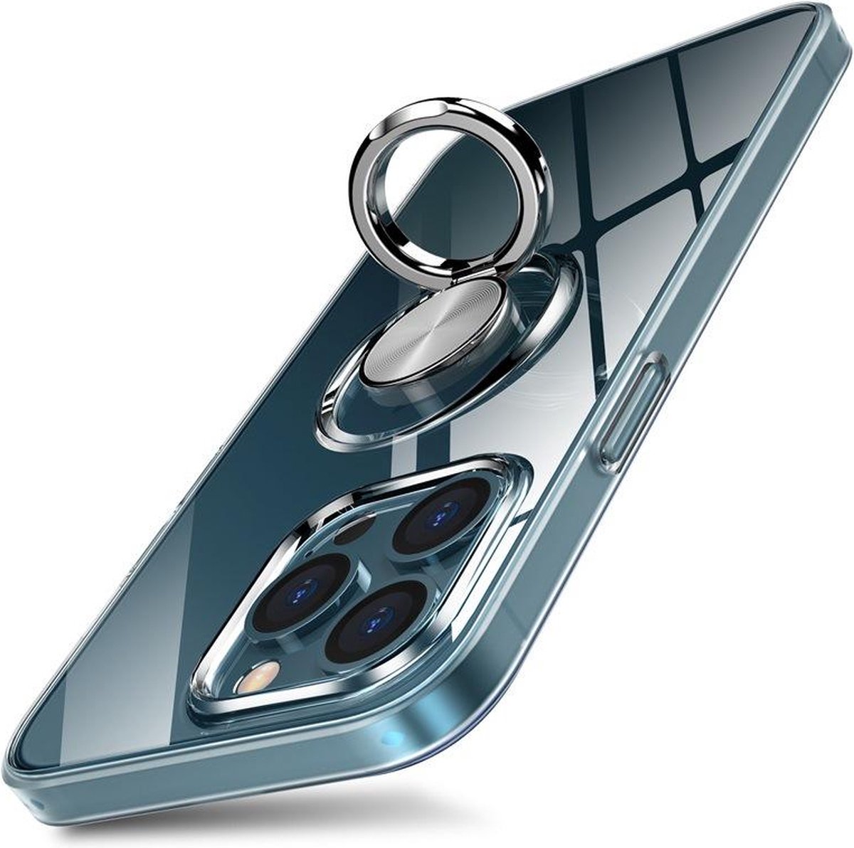 Transparant iPhone Hoesje/Case met magnetische sticker en ringstandaard - TPU - iPhone 12promax Case