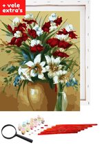 Schilderen op nummer volwassenen - Paint by number - Schilderen op nummer met frame - Bloemen in vaas - 40x50cm