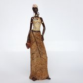 Afrikaanse vrouw met waterkruik - Bruin / zwart / beige - 9 x 6 x 31 cm hoog