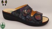 Franken schühe dames slipper, F022 blauw flower, H-Breedte, Maat 40
