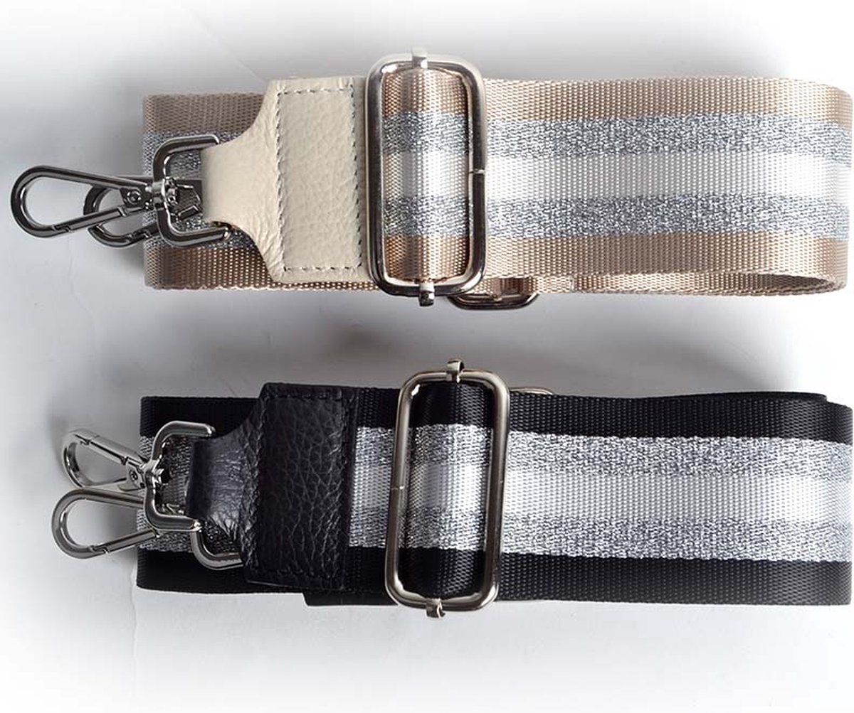 Schouderband metallic beige zilver bagstrap leer bol